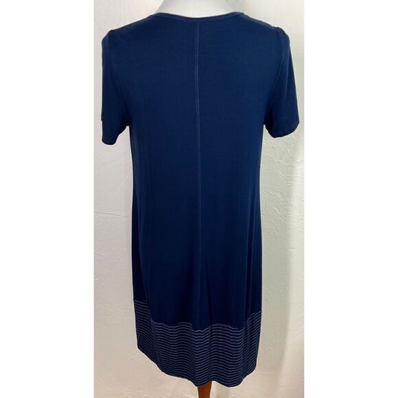 Heartstring Blue Striped Panel Short Sleeve Shift Dress Medium - Picture 4 of 6